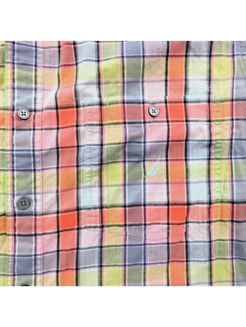 Nautica Button-Down Shirt Mens XLT Multicolor Plaid Short Sleeve 100% Cotton - Picture 3 of 7